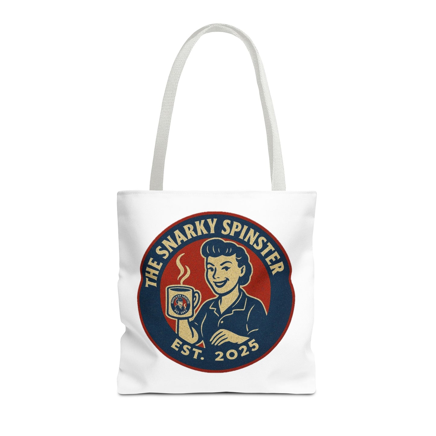Coffee Crazed Snarky Spinster Tote Bag - Fun Grocery Bag, Gift for Feminists, Retro Style, Sustainability, Everyday Use