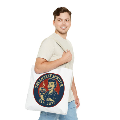 Coffee Crazed Snarky Spinster Tote Bag - Fun Grocery Bag, Gift for Feminists, Retro Style, Sustainability, Everyday Use