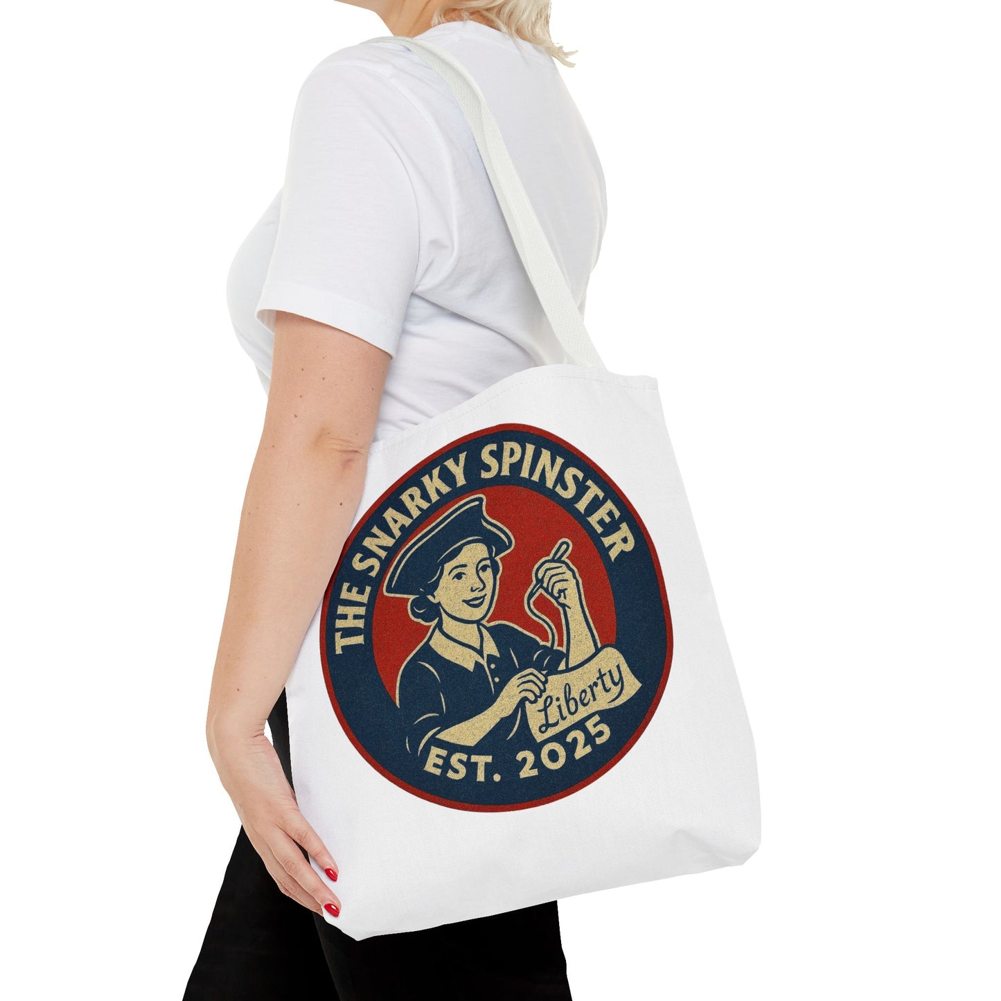 The Liberty Snarky Spinster Tote Bag - Fun Grocery Bag, Gift for Feminists, Retro Style, Sustainability, Everyday Use