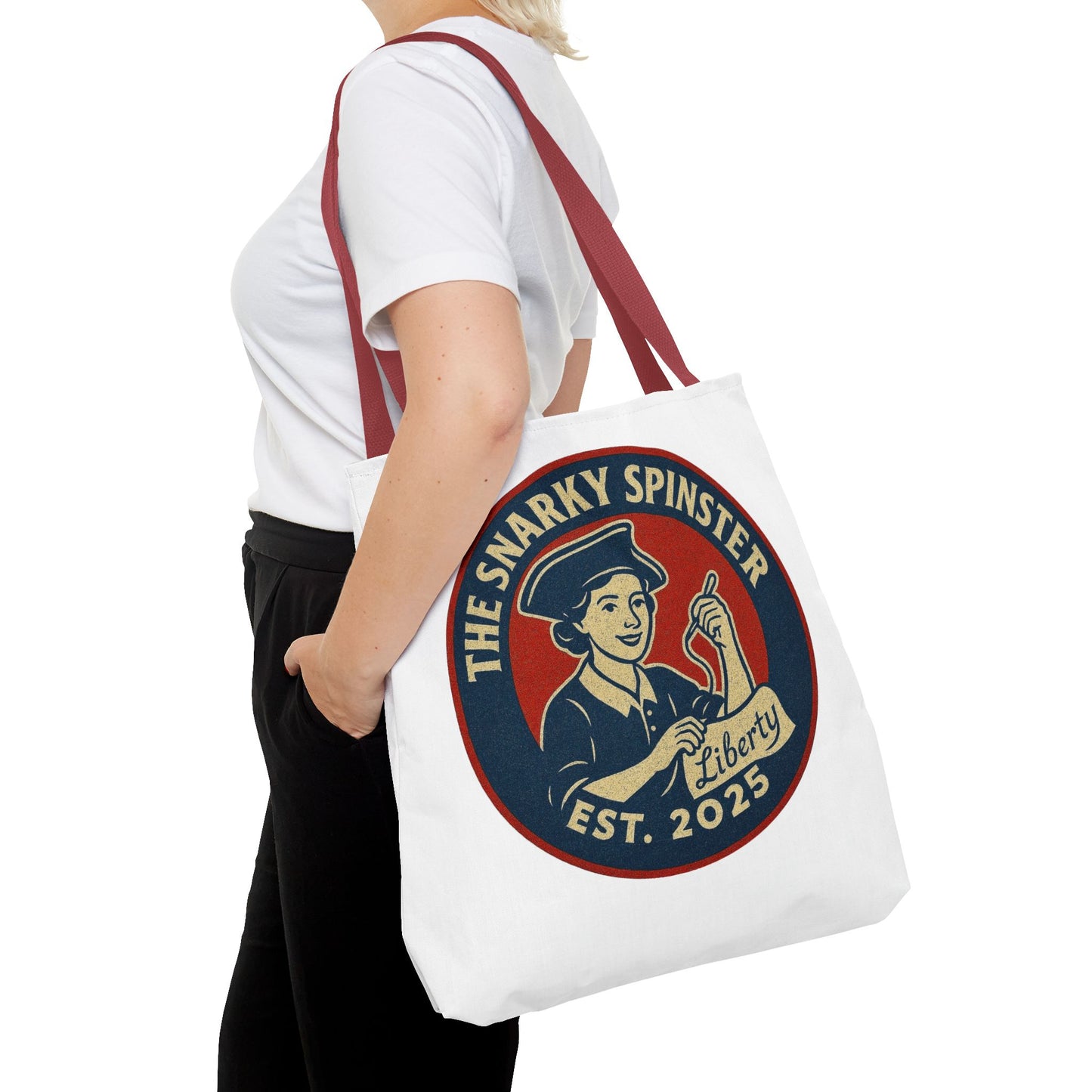 The Liberty Snarky Spinster Tote Bag - Fun Grocery Bag, Gift for Feminists, Retro Style, Sustainability, Everyday Use