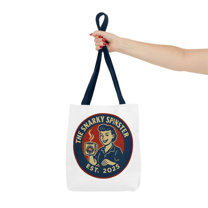 Coffee Crazed Snarky Spinster Tote Bag - Fun Grocery Bag, Gift for Feminists, Retro Style, Sustainability, Everyday Use