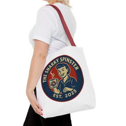 Coffee Crazed Snarky Spinster Tote Bag - Fun Grocery Bag, Gift for Feminists, Retro Style, Sustainability, Everyday Use