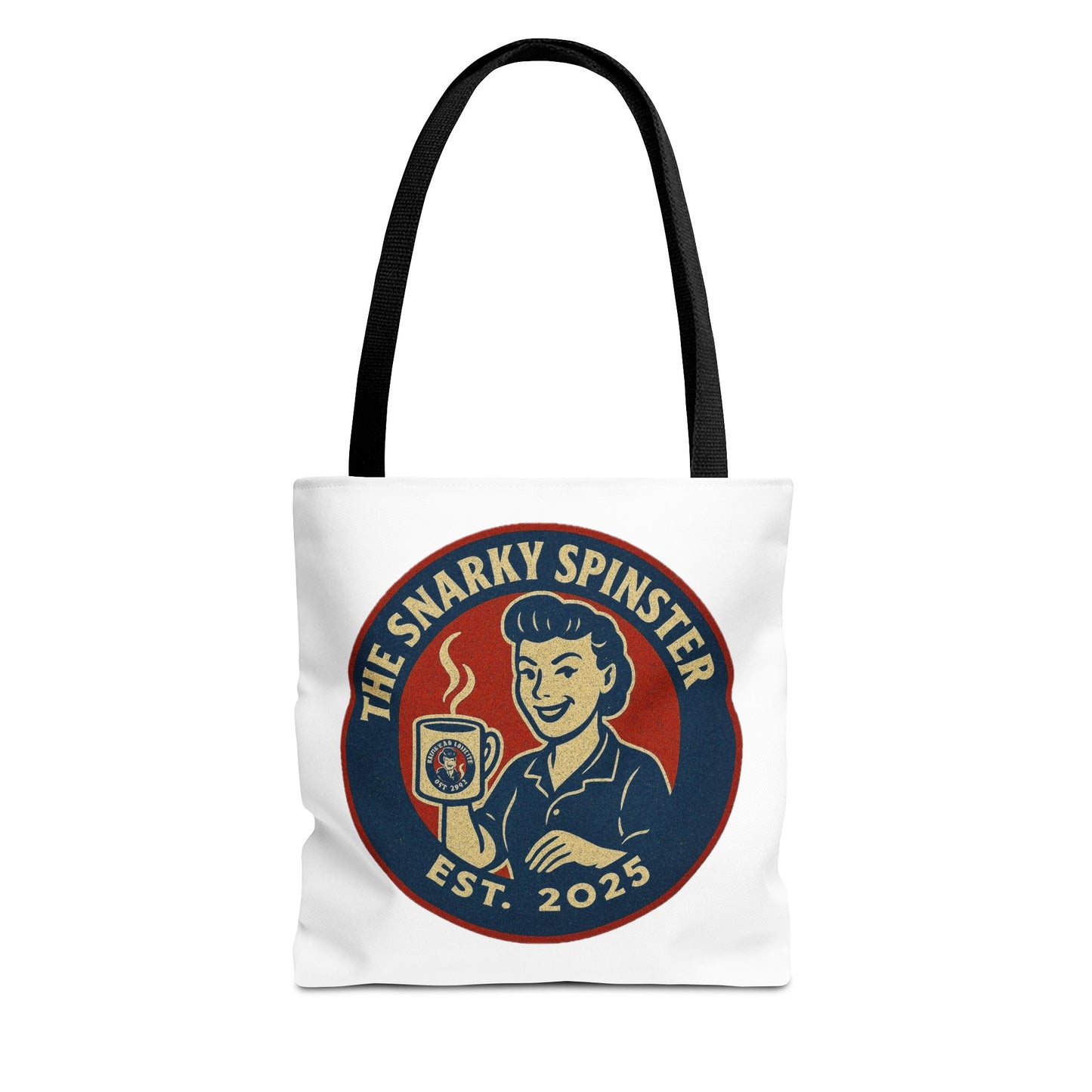 Coffee Crazed Snarky Spinster Tote Bag - Fun Grocery Bag, Gift for Feminists, Retro Style, Sustainability, Everyday Use
