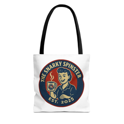 Coffee Crazed Snarky Spinster Tote Bag - Fun Grocery Bag, Gift for Feminists, Retro Style, Sustainability, Everyday Use