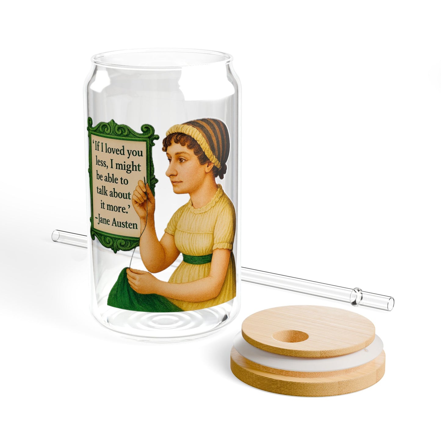 Jane Austen Vintage Sipper Glass, 16oz Mason Jar, Retro Drinkware, Happy Hour Gift, Eco-friendly Beverage Container, Party Favor