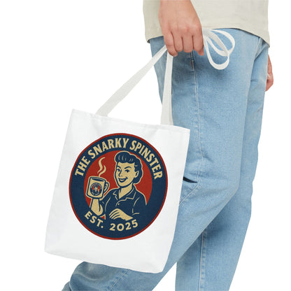 Coffee Crazed Snarky Spinster Tote Bag - Fun Grocery Bag, Gift for Feminists, Retro Style, Sustainability, Everyday Use