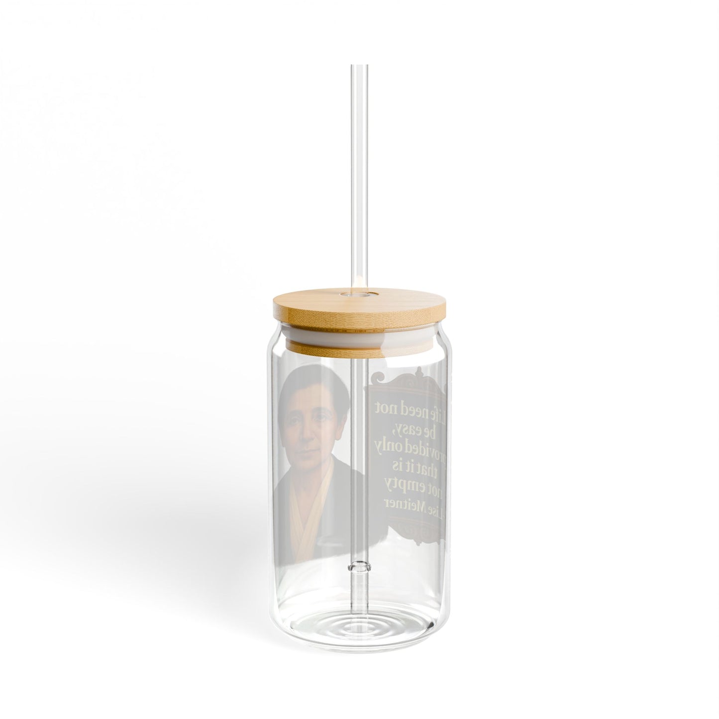 Lise Meitner Vintage Sipper Glass, 16oz Mason Jar, Retro Drinkware, Happy Hour Gift, Eco-friendly Beverage Container, Party Favor