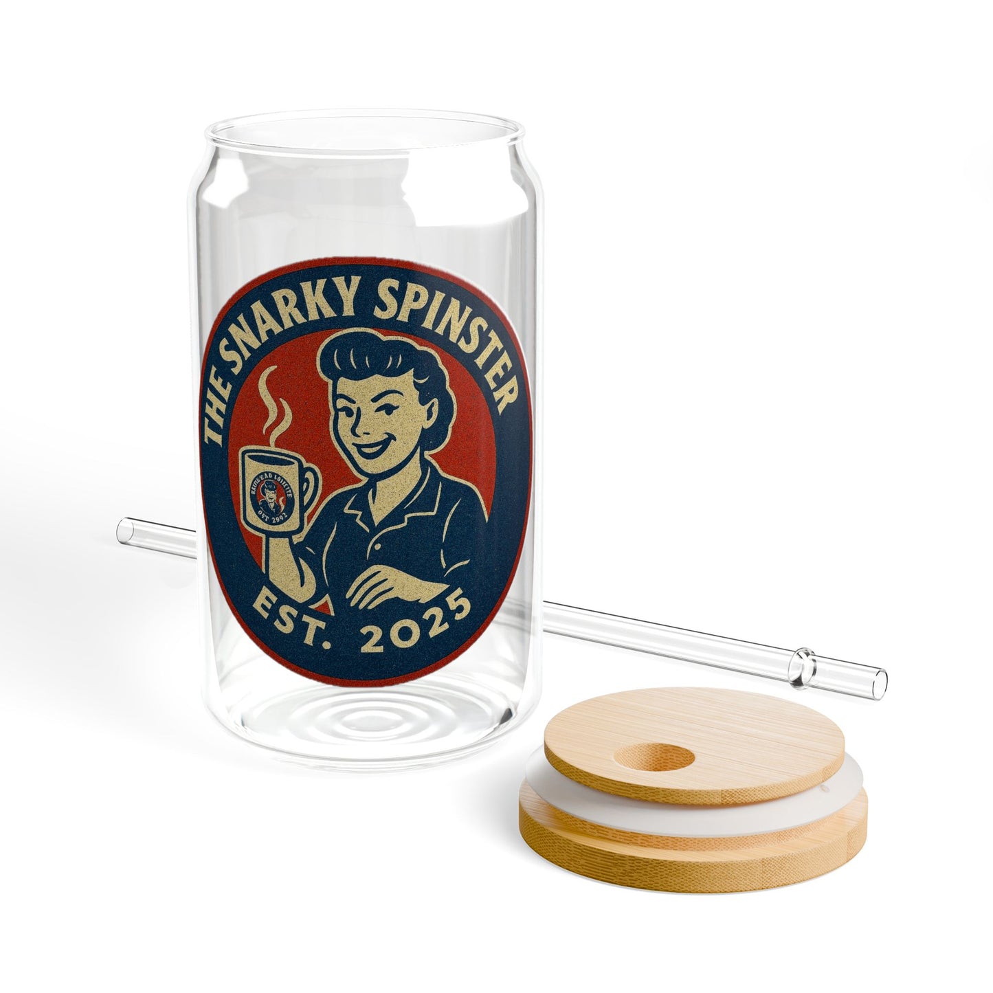 Coffee Addict Spinster Vintage Sipper Glass, 16oz Mason Jar, Retro Drinkware, Happy Hour Gift, Eco-friendly Beverage Container, Party Favor