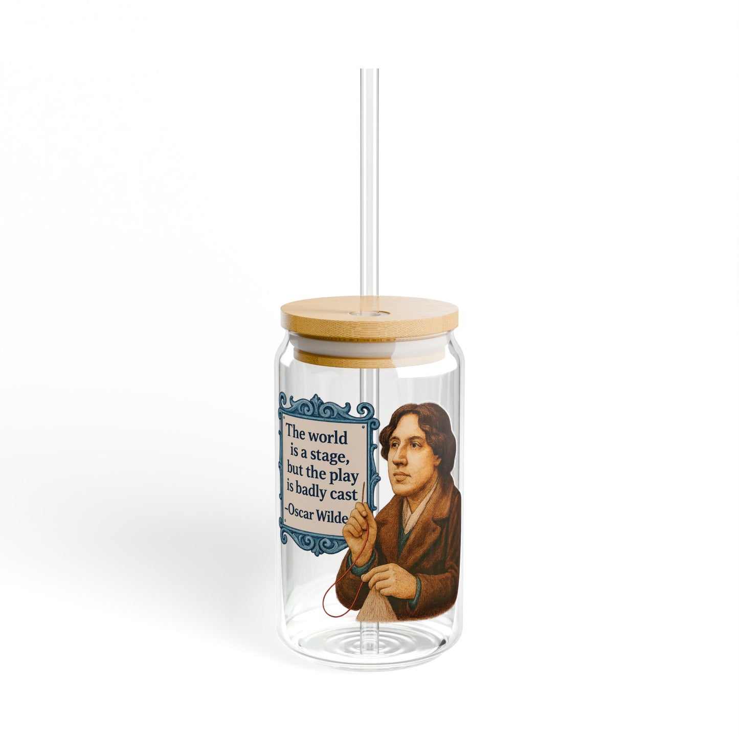 Oscar Wilde Vintage Sipper Glass, 16oz Mason Jar, Retro Drinkware, Happy Hour Gift, Eco-friendly Beverage Container, Party Favor