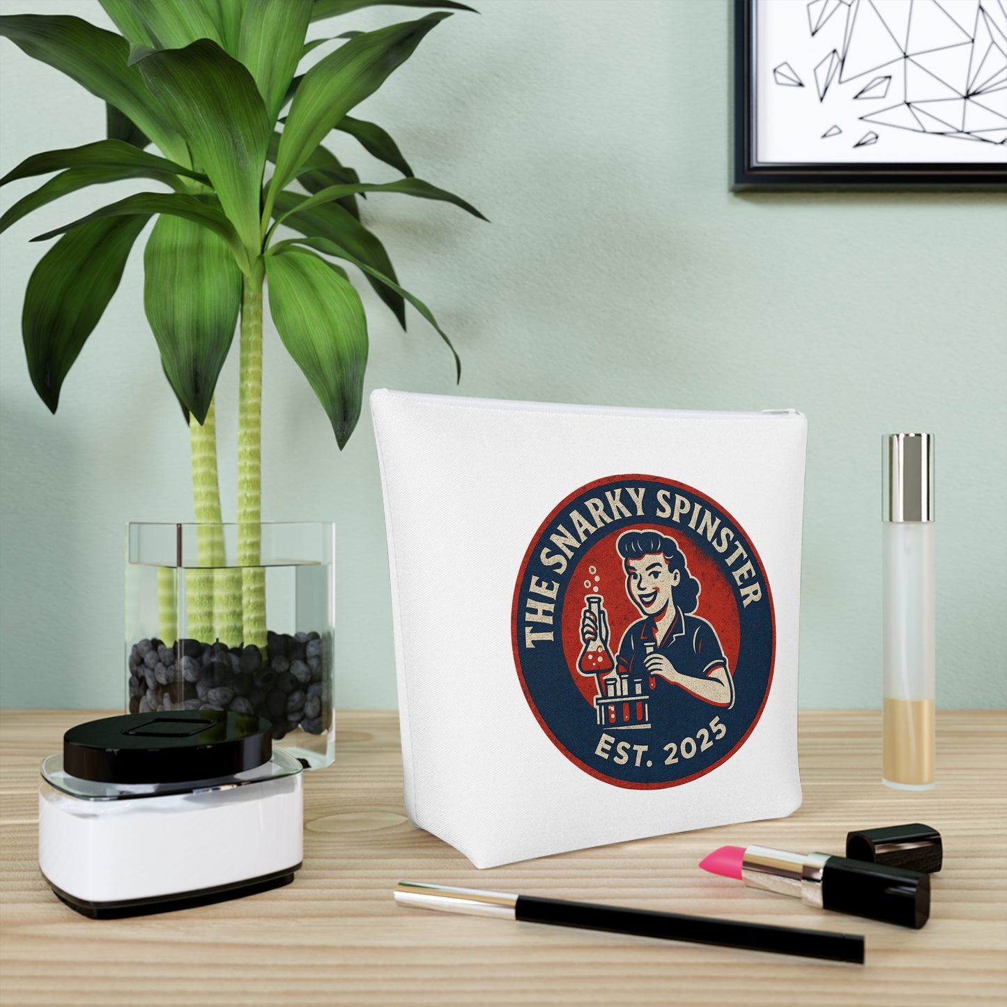 BioChem Snarky Spinster Cosmetic Bag - Fun Makeup Pouch for Artsy Women, Gift for Friends, Travel Organizer, Birthday Present, Holiday Essentials