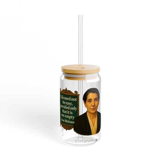 Lise Meitner Vintage Sipper Glass, 16oz Mason Jar, Retro Drinkware, Happy Hour Gift, Eco-friendly Beverage Container, Party Favor
