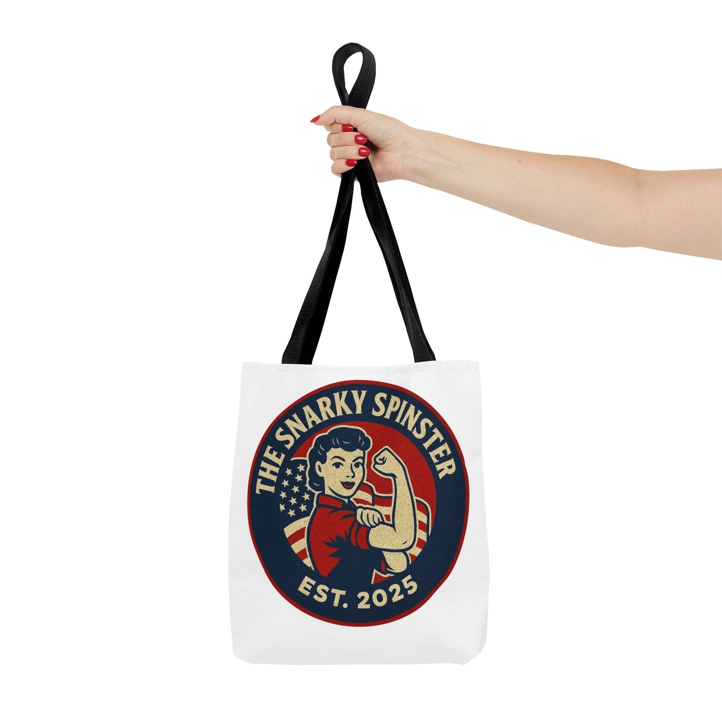 Patriotic Snarky Spinster Tote Bag - Fun Grocery Bag, Gift for Feminists, Retro Style, Sustainability, Everyday Use