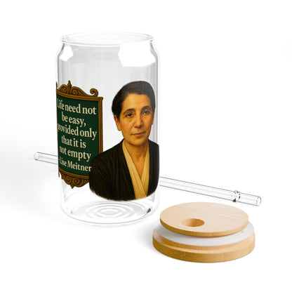 Lise Meitner Vintage Sipper Glass, 16oz Mason Jar, Retro Drinkware, Happy Hour Gift, Eco-friendly Beverage Container, Party Favor