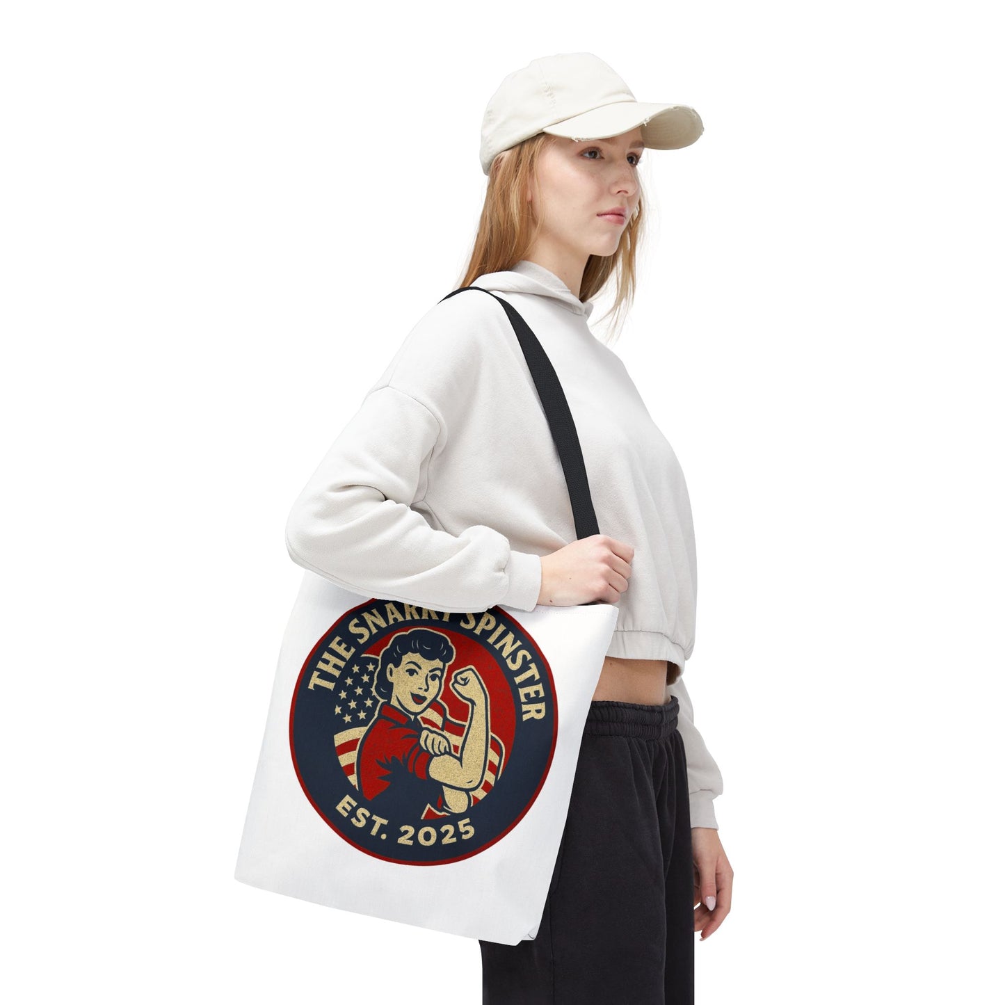 Patriotic Snarky Spinster Tote Bag - Fun Grocery Bag, Gift for Feminists, Retro Style, Sustainability, Everyday Use