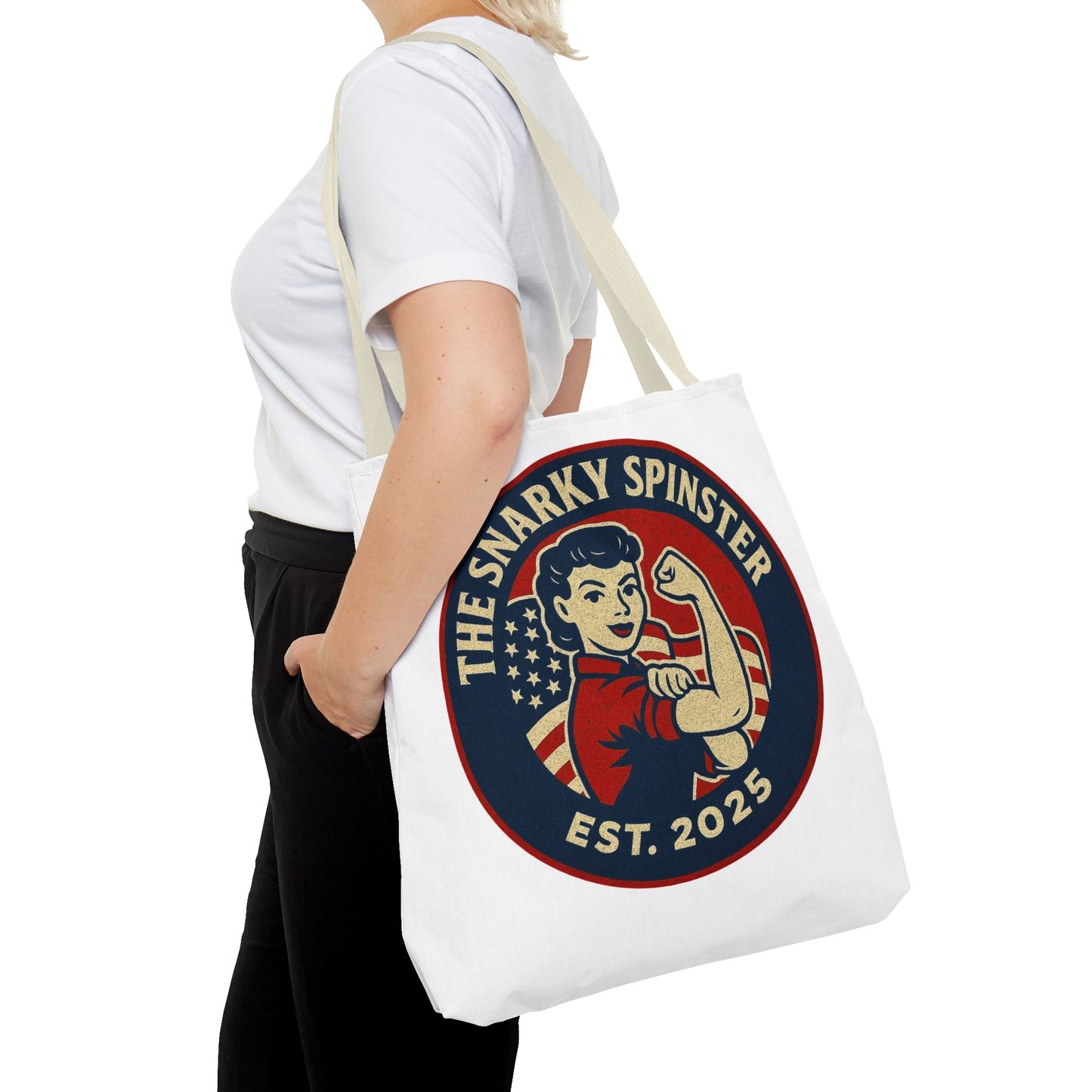 Patriotic Snarky Spinster Tote Bag - Fun Grocery Bag, Gift for Feminists, Retro Style, Sustainability, Everyday Use