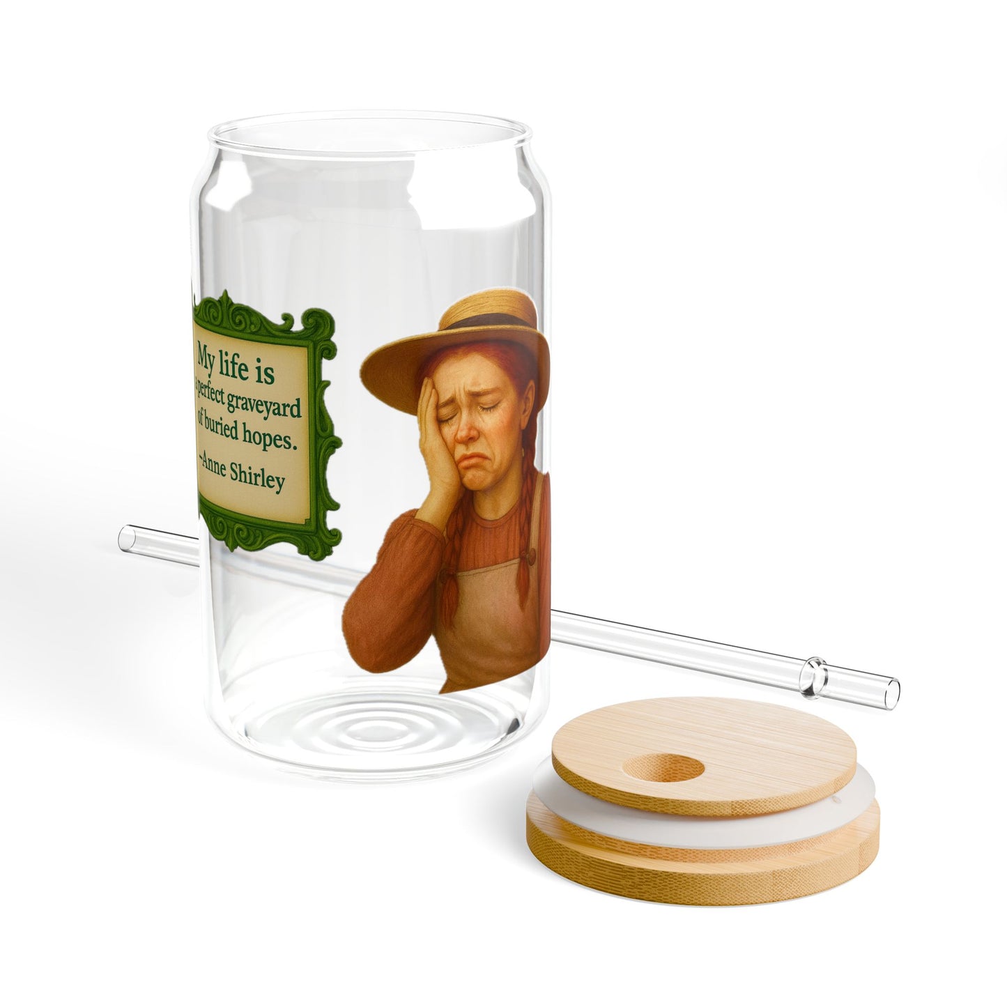 Anne Shirley Vintage Sipper Glass, 16oz Mason Jar, Retro Drinkware, Happy Hour Gift, Eco-friendly Beverage Container, Party Favor