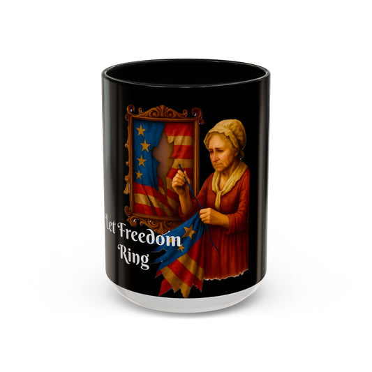 Heritage-Inspired Accent Coffee Mug, Vintage Decor Mug, Patriotic Coffee Cup, Americana Gift, Old Woman Art Mug